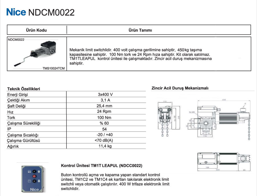 nice-ndcm-0022-teknik-ozellikler